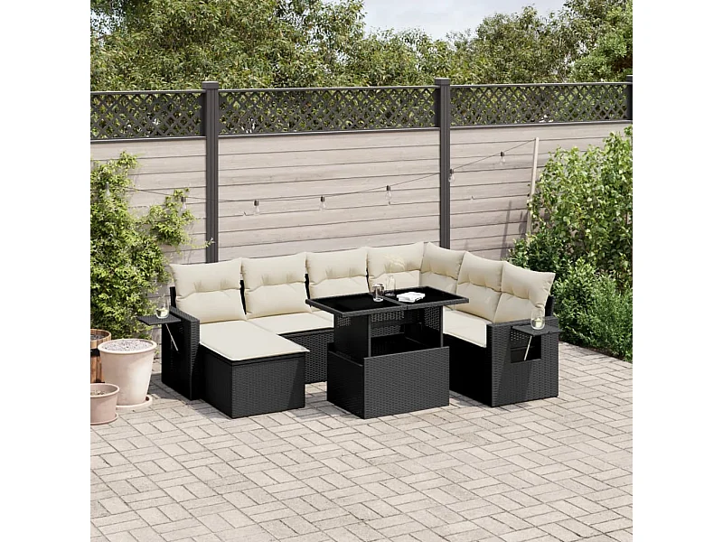 9-tlg. Garten-Sofagarnitur mit Kissen Schwarz Poly Rattan
