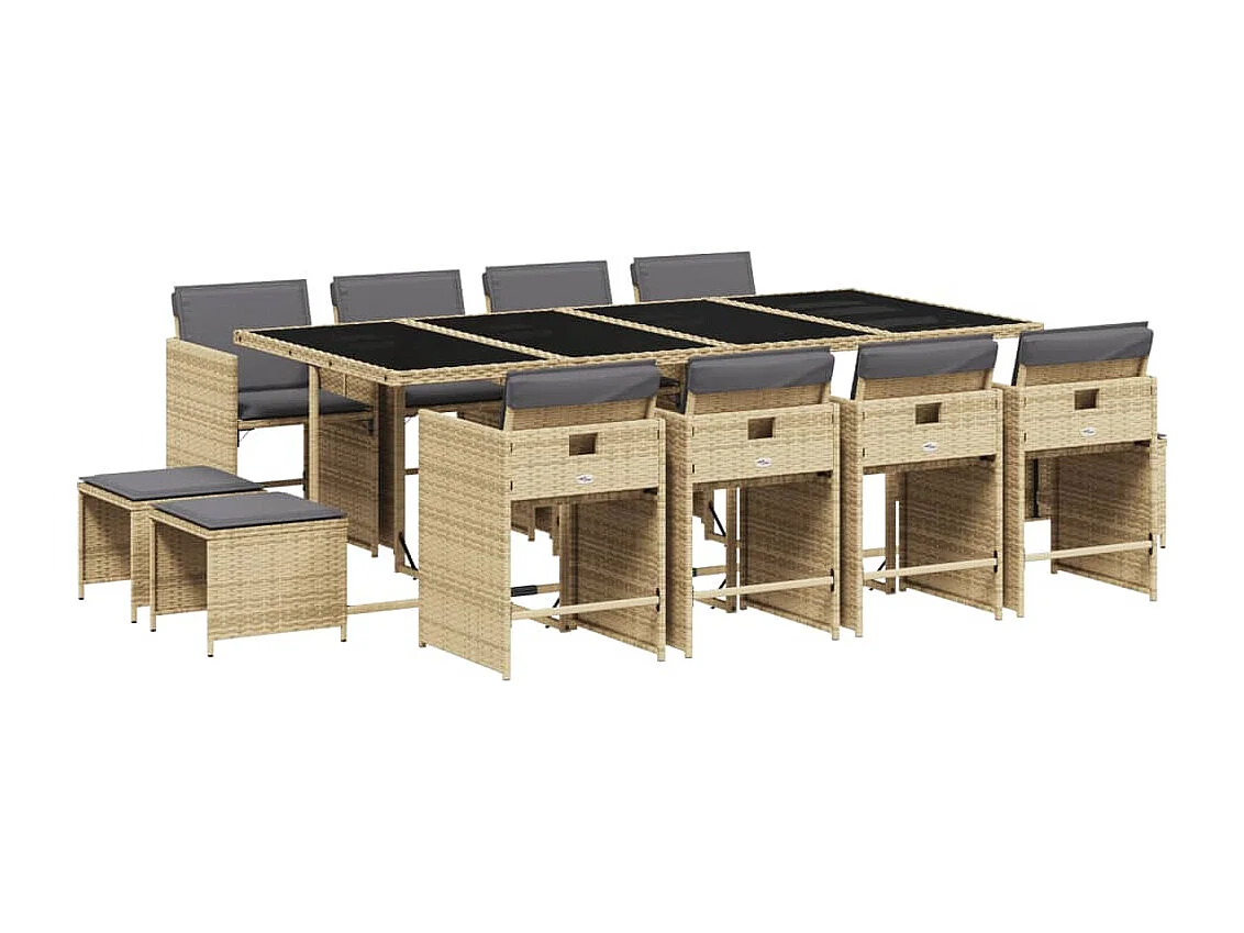 Ensemble à manger de jardin coussins 13 pcs mélange beige rotin