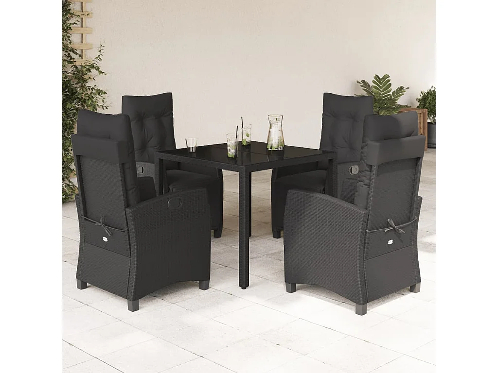 Ensemble à manger de jardin coussins 5pcs Noir Résine tressée