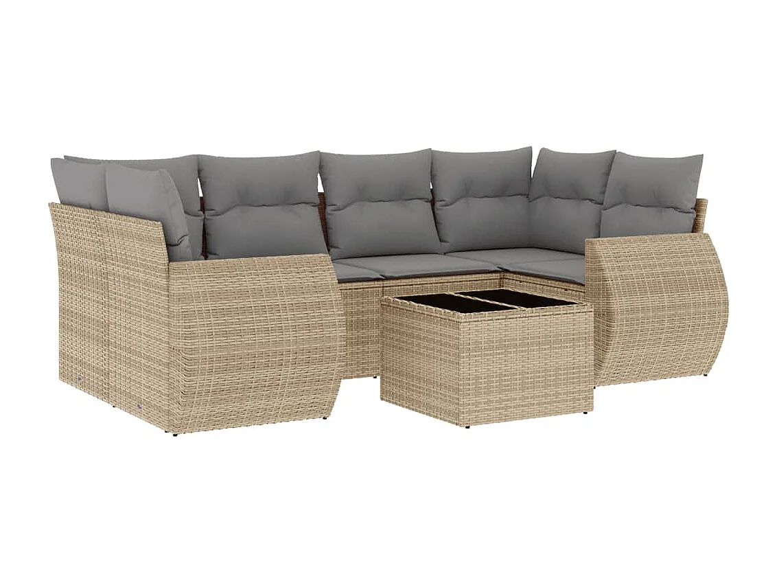 Salon de jardin avec coussins 7 pcs beige résine tressée