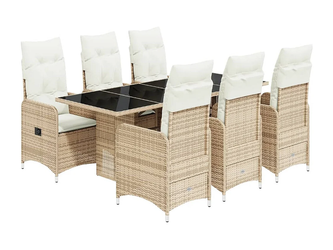 Ensemble de bistro de jardin 7 pcs coussins beige poly rotin