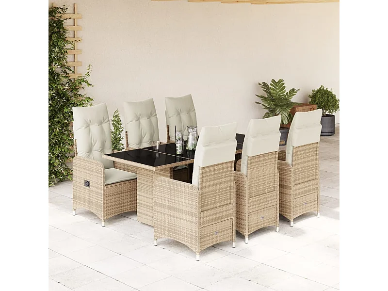 Ensemble de bistro de jardin 7 pcs coussins beige poly rotin