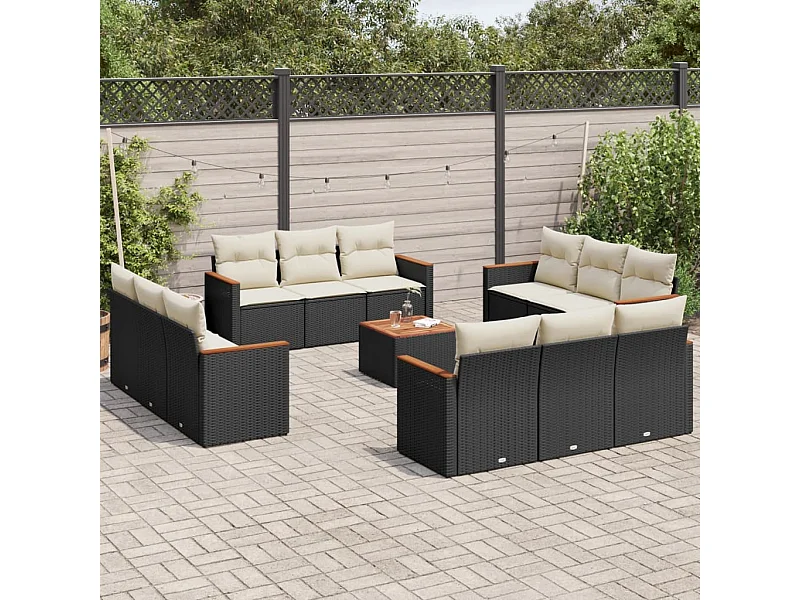 13-tlg. Garten-Sofagarnitur mit Kissen Schwarz Poly Rattan