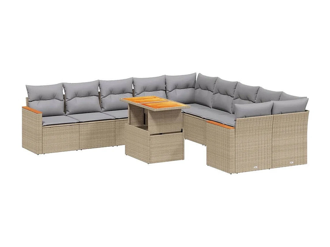 Set Divani da Giardino 11 pz con Cuscini Beige in Polyrattan