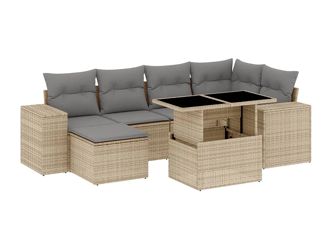 Set Divani da Giardino 7 pz con Cuscini Beige in Polyrattan