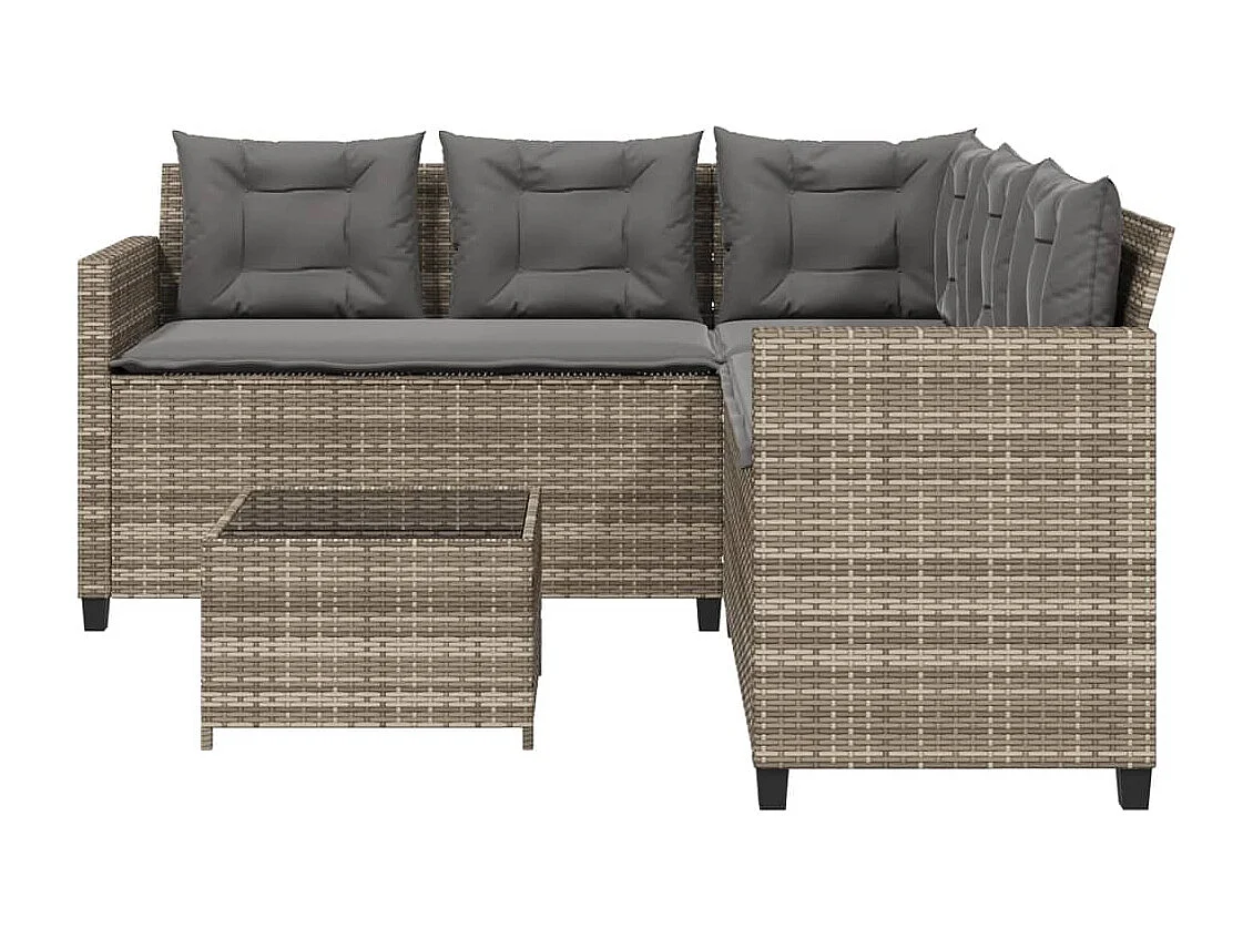 Canapé de jardin avec table et coussins en forme de L gris