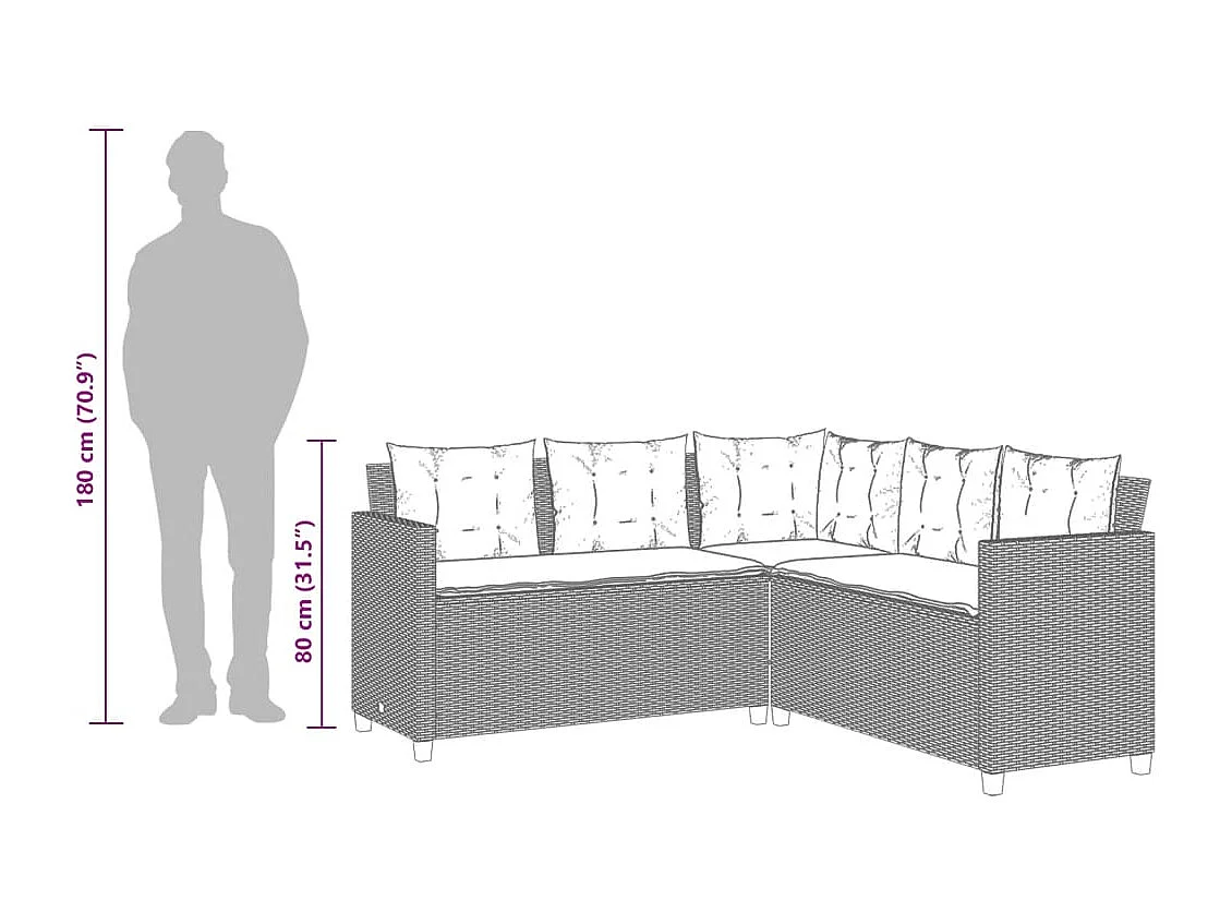 Canapé de jardin avec table et coussins en forme de L gris