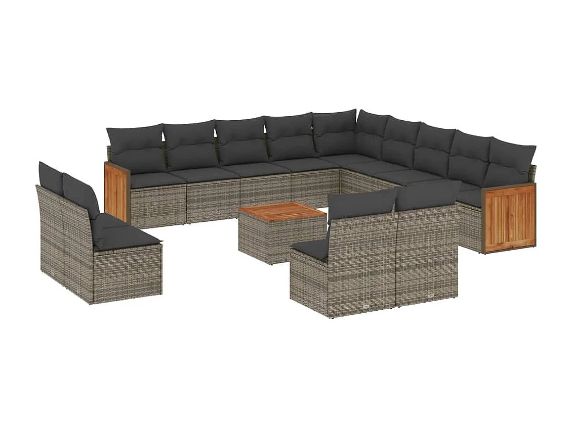 14-delige Loungeset met kussens poly rattan grijs