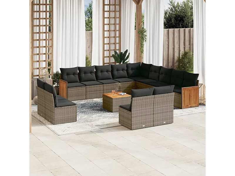 14-delige Loungeset met kussens poly rattan grijs