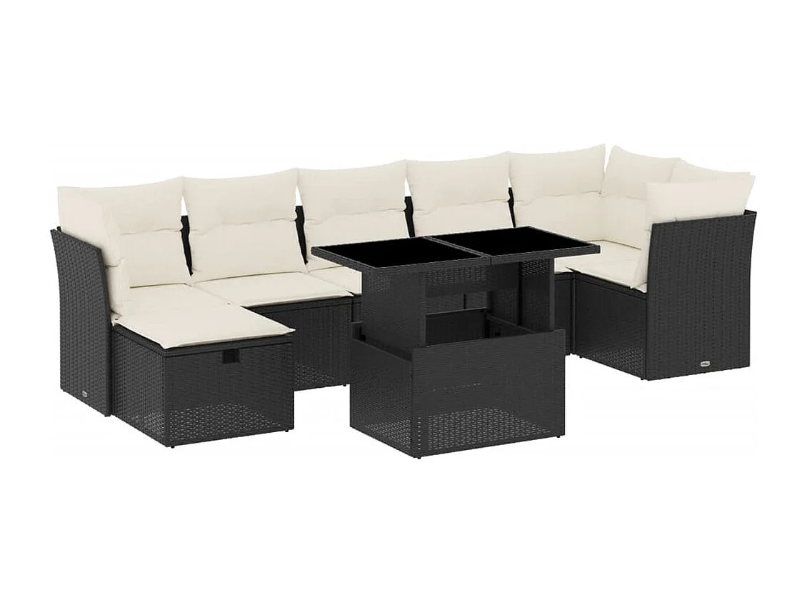 8-tlg. Garten-Sofagarnitur mit Kissen Schwarz Poly Rattan