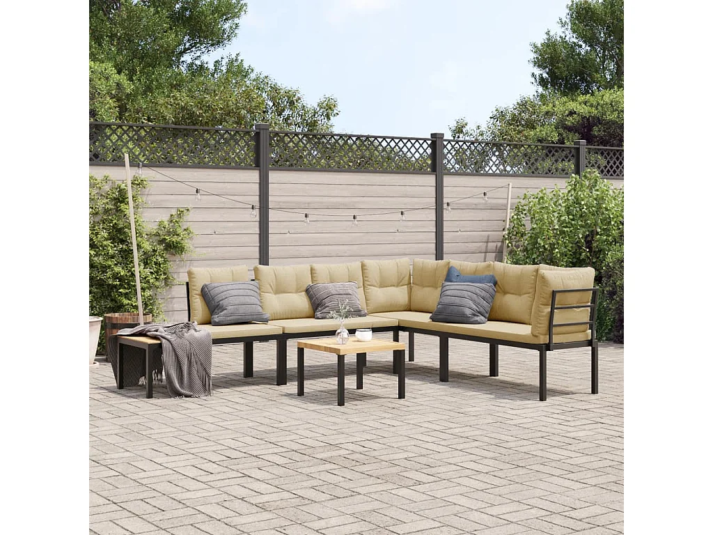 Ensemble de banc de jardin avec coussins 5 pcs noir