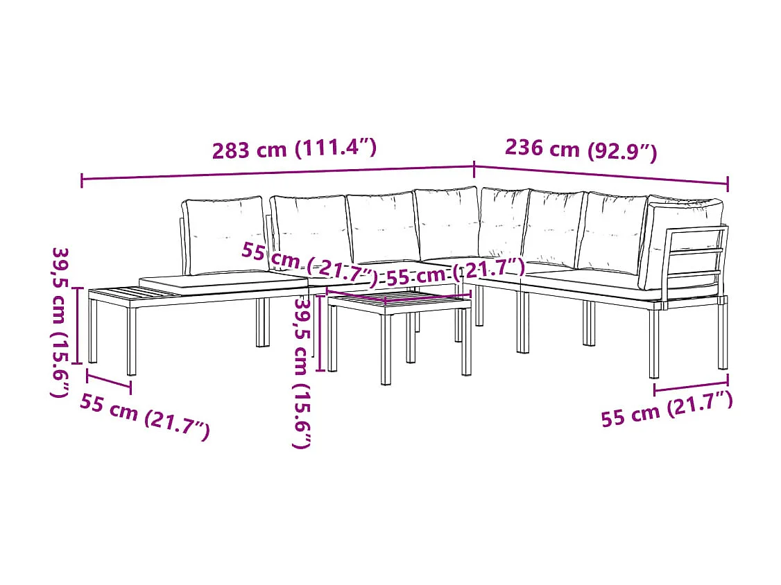 Ensemble de banc de jardin avec coussins 5 pcs noir