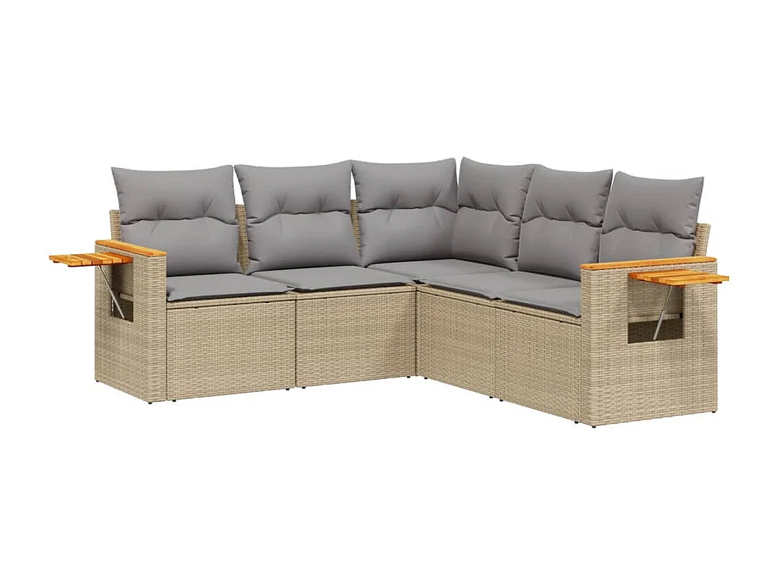 Set Divano da Giardino 5 pz con Cuscini Beige in Polyrattan