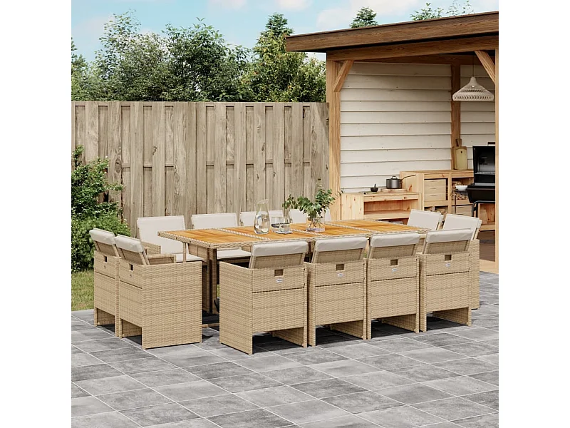 13-tlg. Garten-Essgruppe mit Kissen Beige Poly Rattan