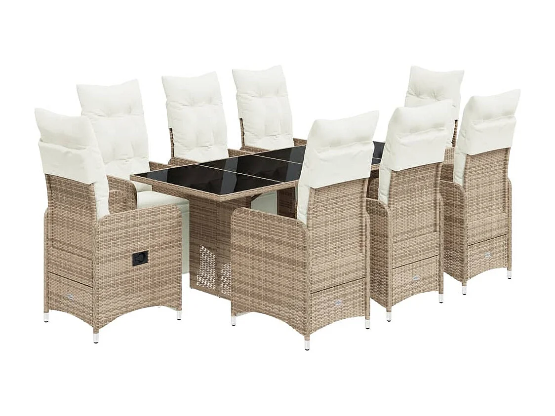 Ensemble de bistro de jardin 9 pcs coussins marron poly rotin