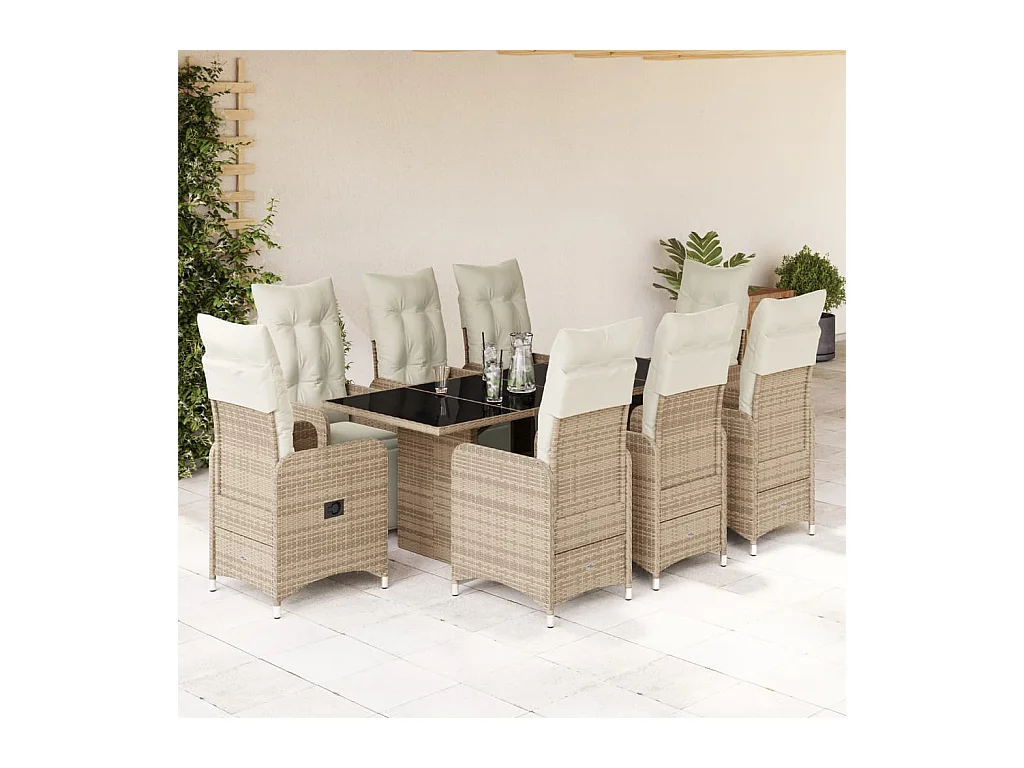 Ensemble de bistro de jardin 9 pcs coussins marron poly rotin