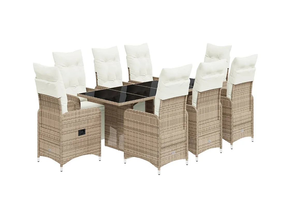 9-delige Bistroset met kussens poly rattan bruin
