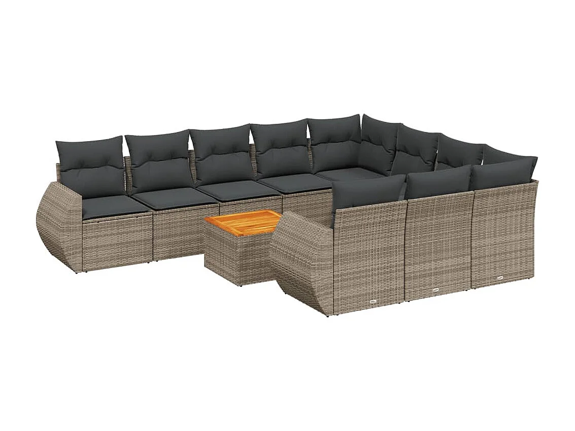 Set Divani da Giardino 11 pz con Cuscini in Polyrattan Grigio