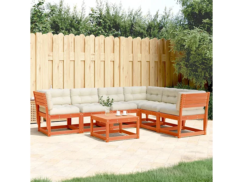 Salon de jardin 6 pcs avec coussins cire marron bois pin massif