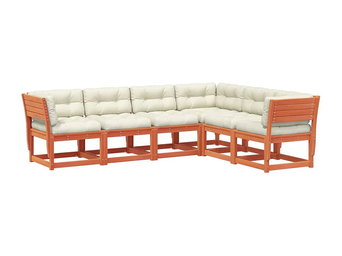 Set de sofás jardín 6 pzas con cojines madera pino marrón cera