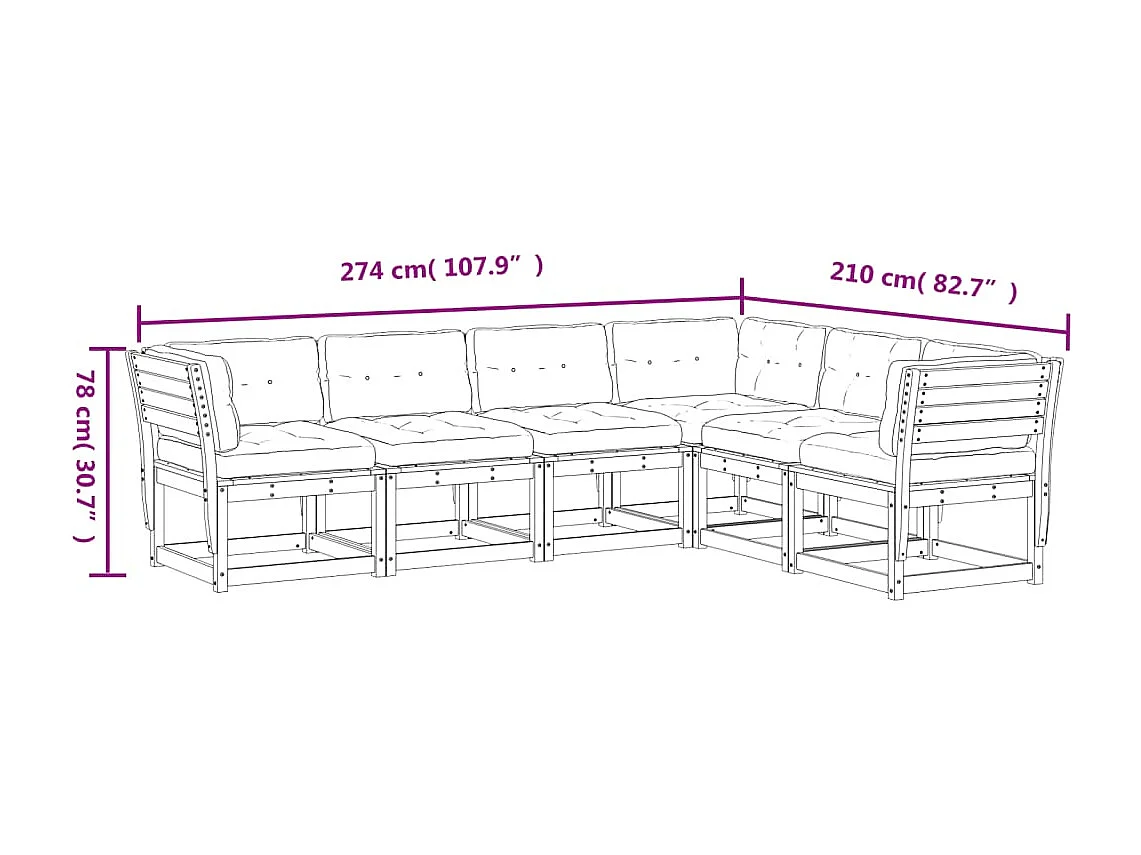 Set de sofás jardín 6 pzas con cojines madera pino marrón cera