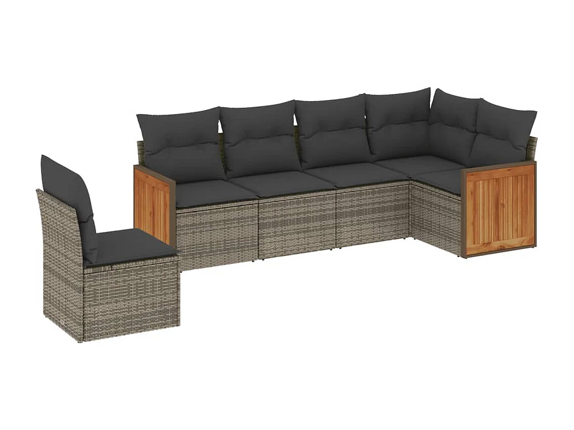 Set Divano da Giardino 6 pz con Cuscini Grigio in Polyrattan