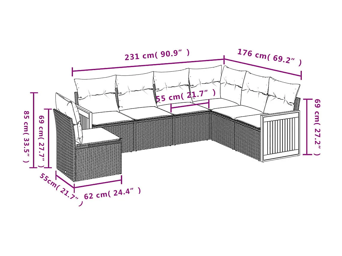 Set Divano da Giardino 6 pz con Cuscini Grigio in Polyrattan