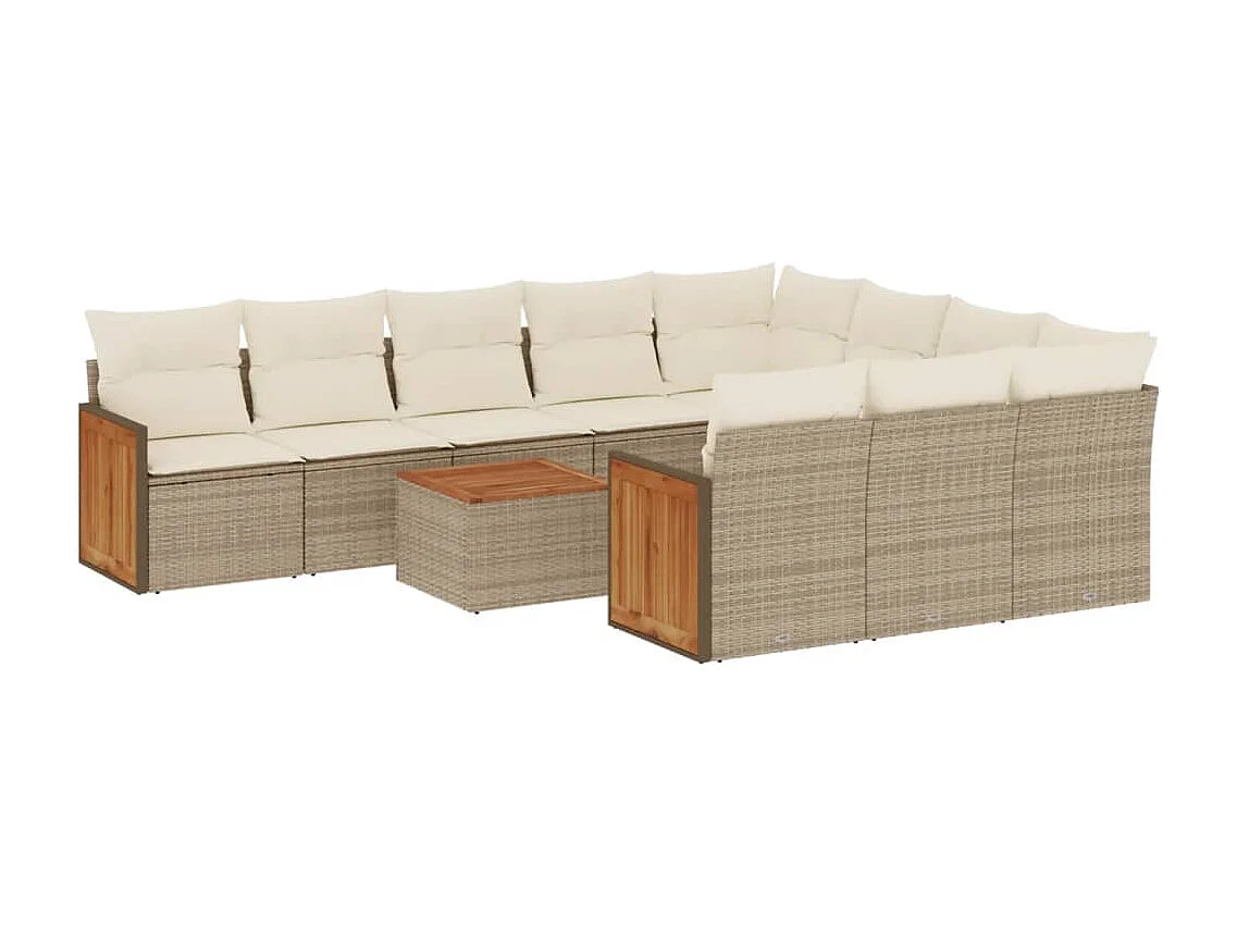 Set Divani da Giardino 11 pz con Cuscini Beige in Polyrattan