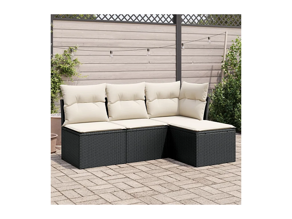 Set Divani da Giardino 4 pz con Cuscini Nero in Polyrattan
