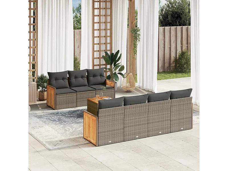 Salon de jardin 8 pcs avec coussins gris résine tressée