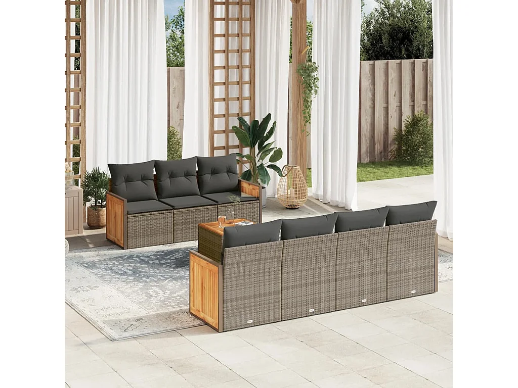 8-tlg. Garten-Sofagarnitur mit Kissen Grau Poly Rattan