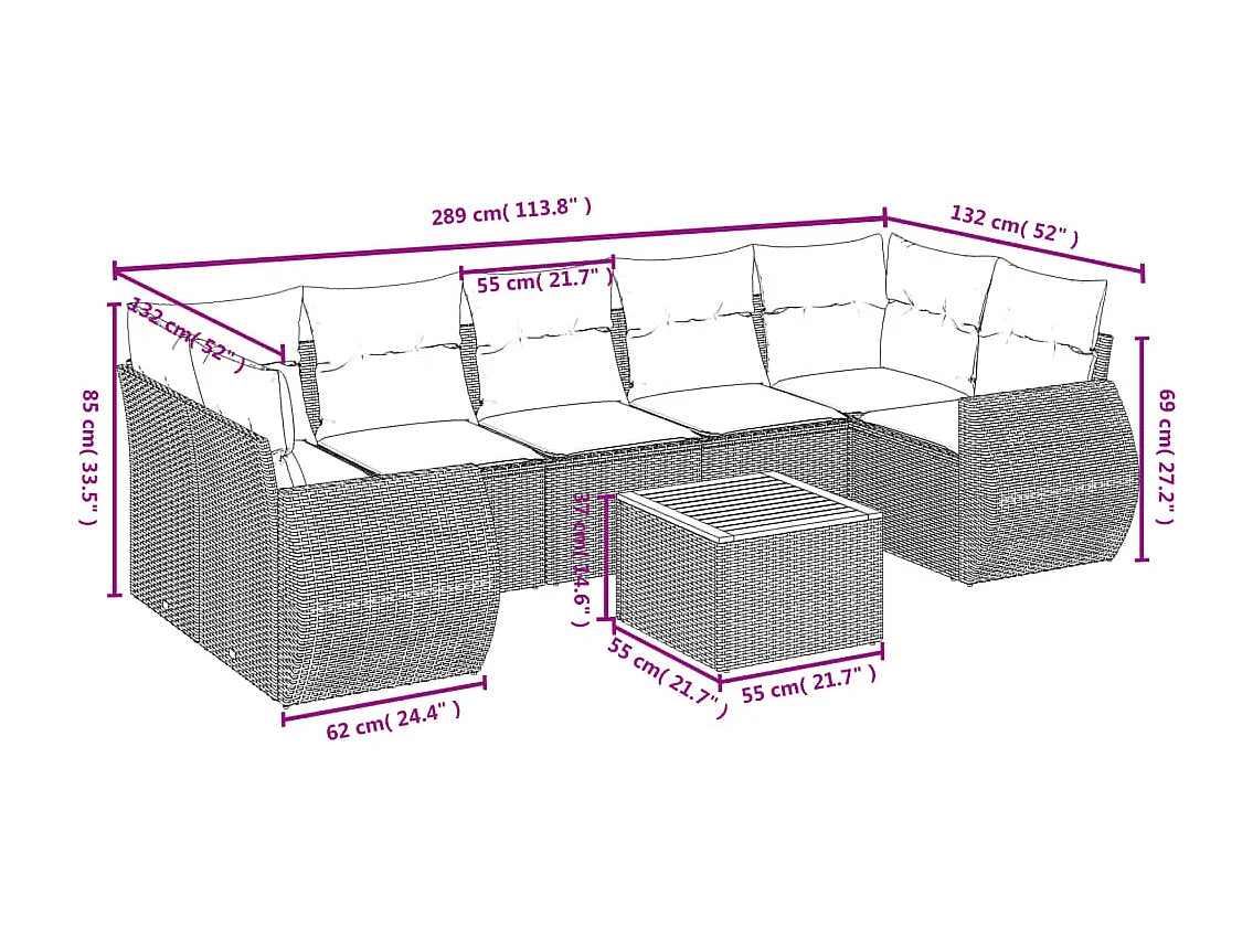 Set Divano da Giardino 8 pz con Cuscini Beige in Polyrattan