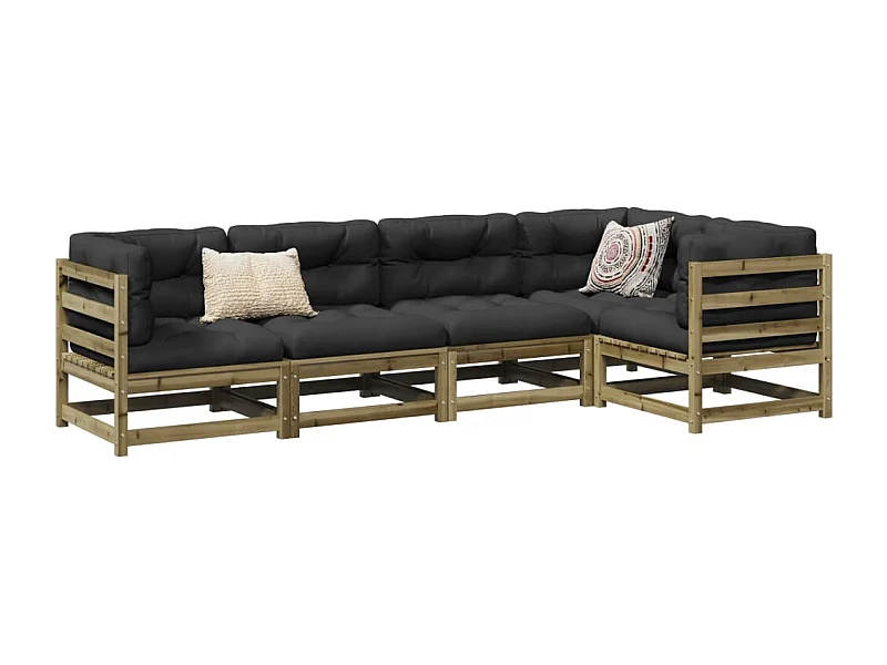 5-delige Loungeset met kussens geïmpregneerd grenenhout