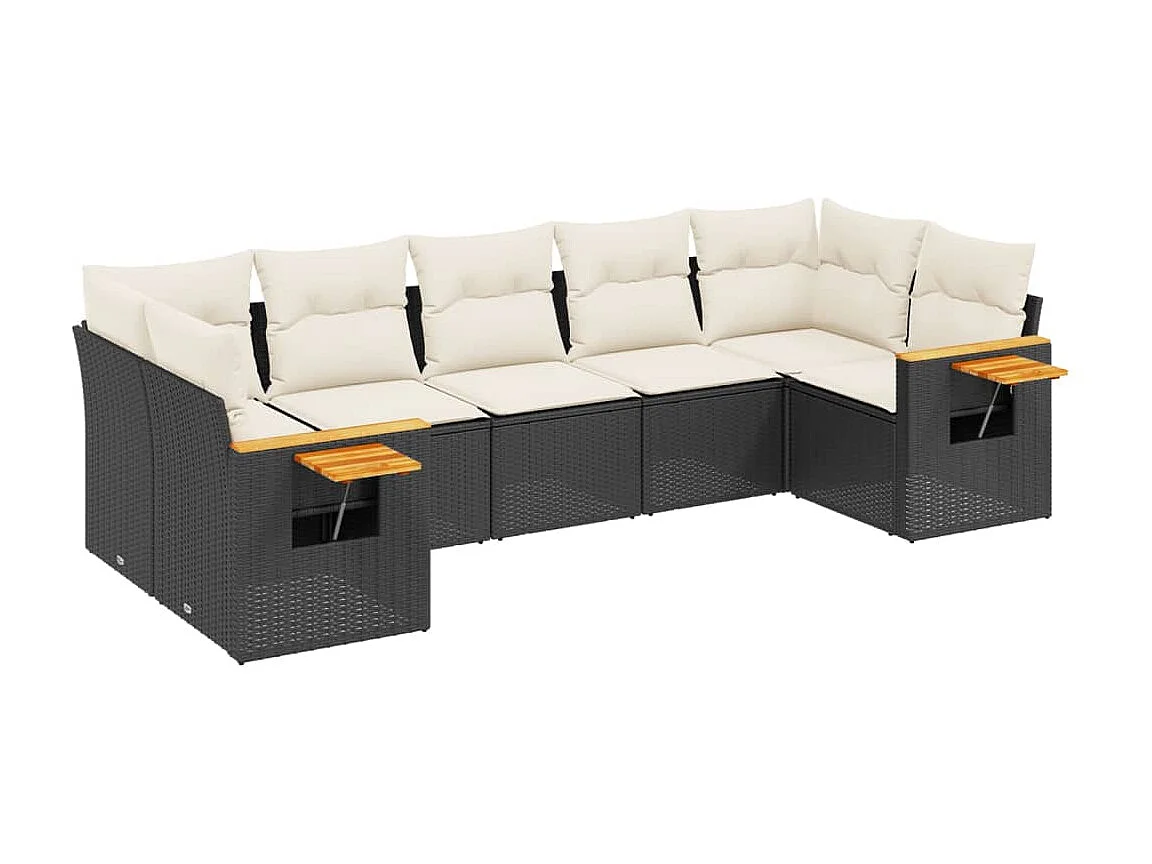 7-tlg. Garten-Sofagarnitur mit Kissen Schwarz Poly Rattan