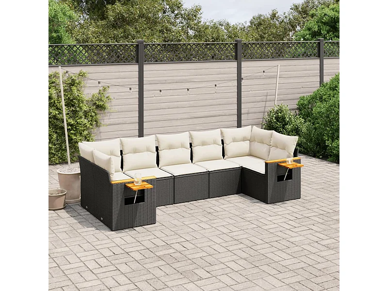 7-tlg. Garten-Sofagarnitur mit Kissen Schwarz Poly Rattan