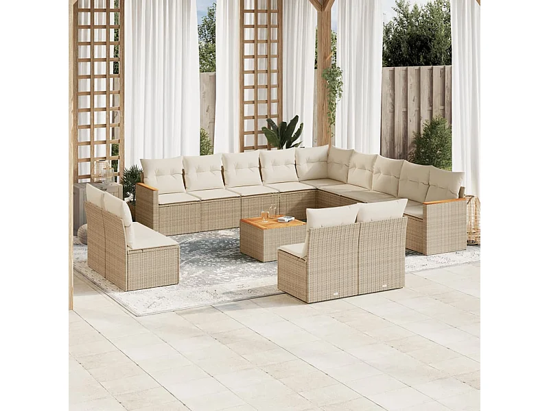 Set Divani da Giardino 14pz con Cuscini in Polyrattan Beige