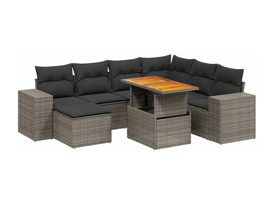 8 pcs conjunto sofás de jardim c/ almofadões vime PE cinzento