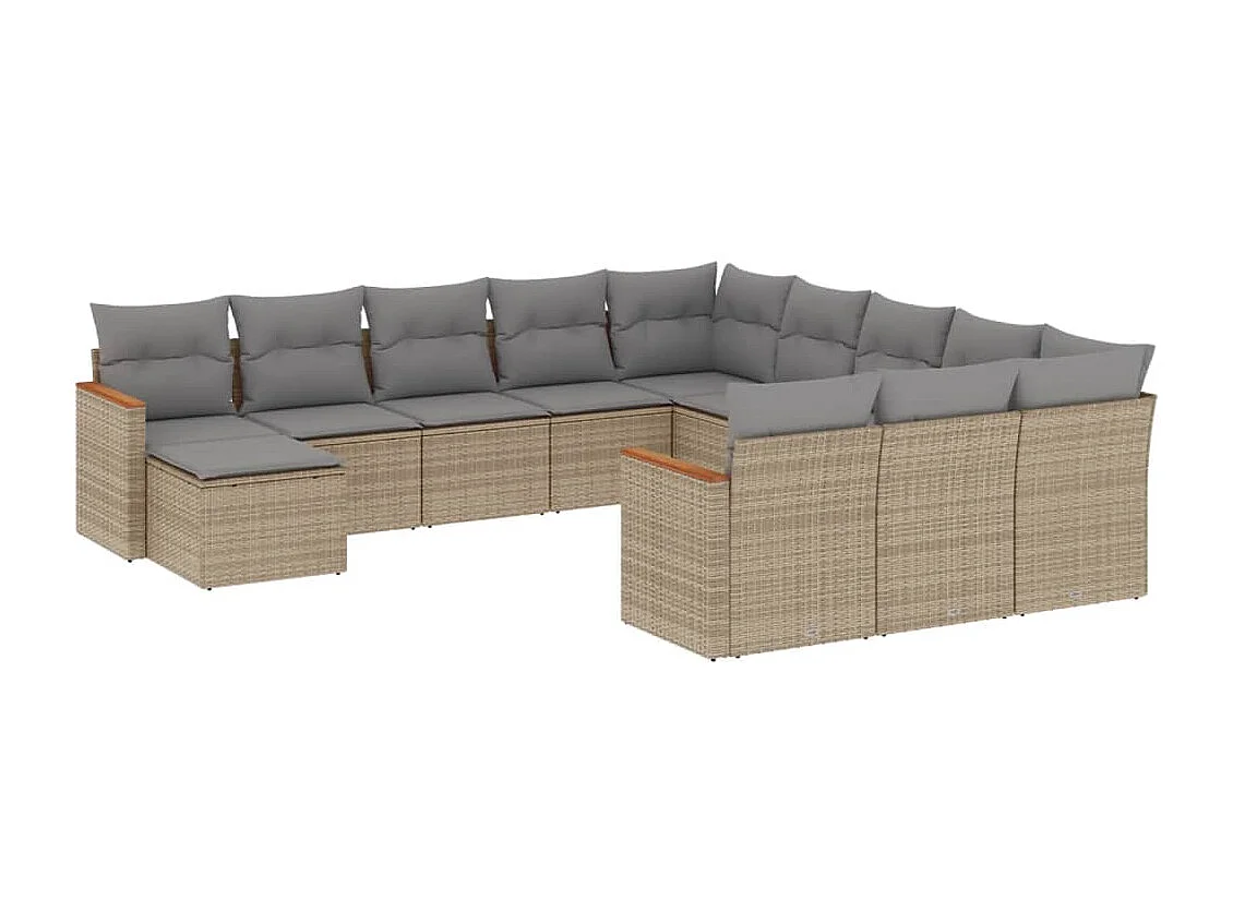 12-delige Loungeset met kussens poly rattan gemengd beige