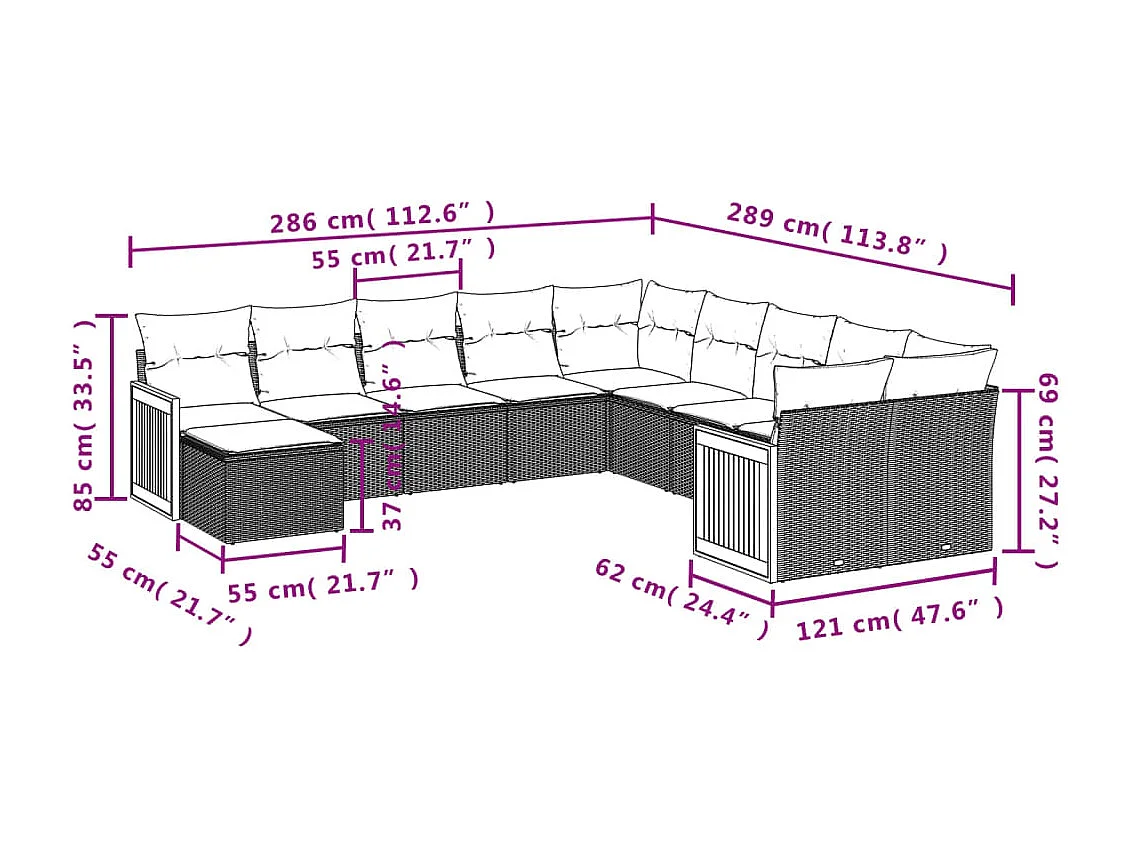 Set Divani da Giardino 11 pz con Cuscini Beige in Polyrattan