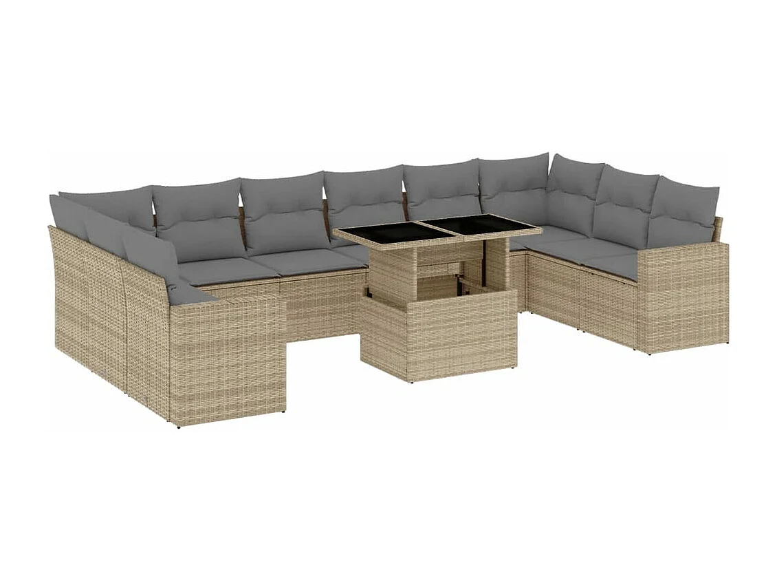 Salon de jardin 11 pcs avec coussins beige résine tressée