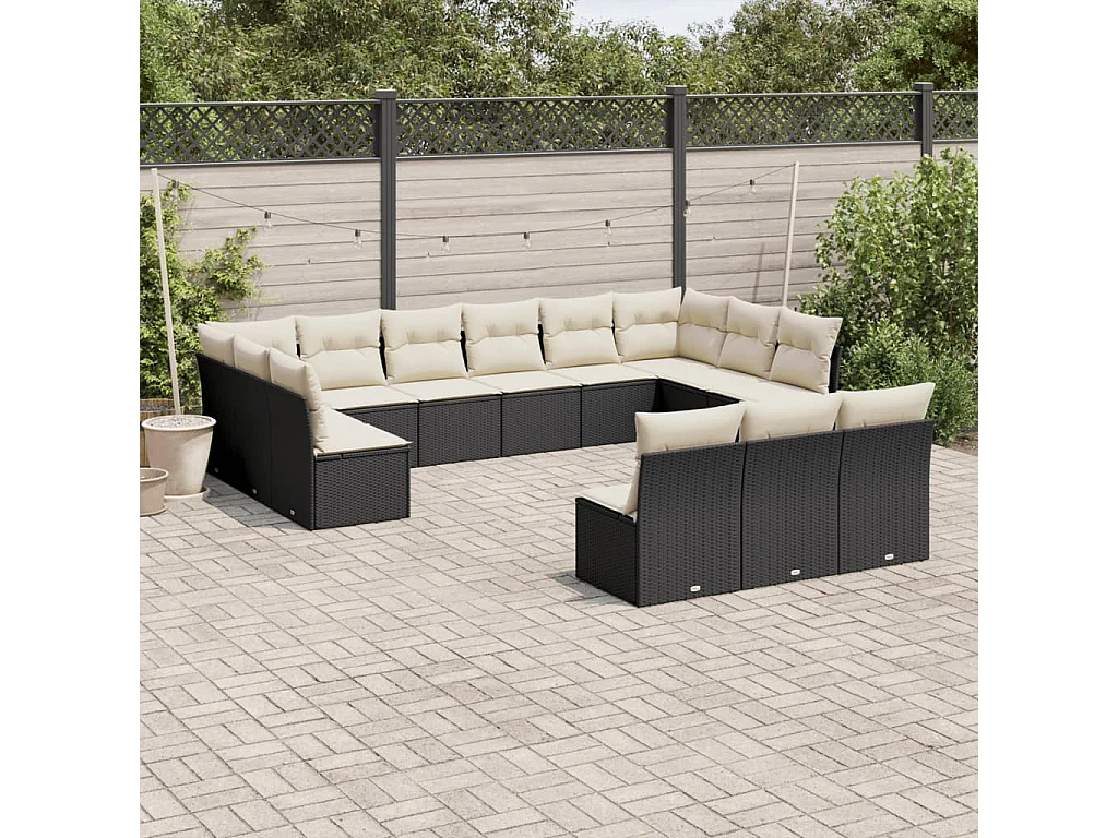 Salon de jardin avec coussins 13 pcs noir résine tressée