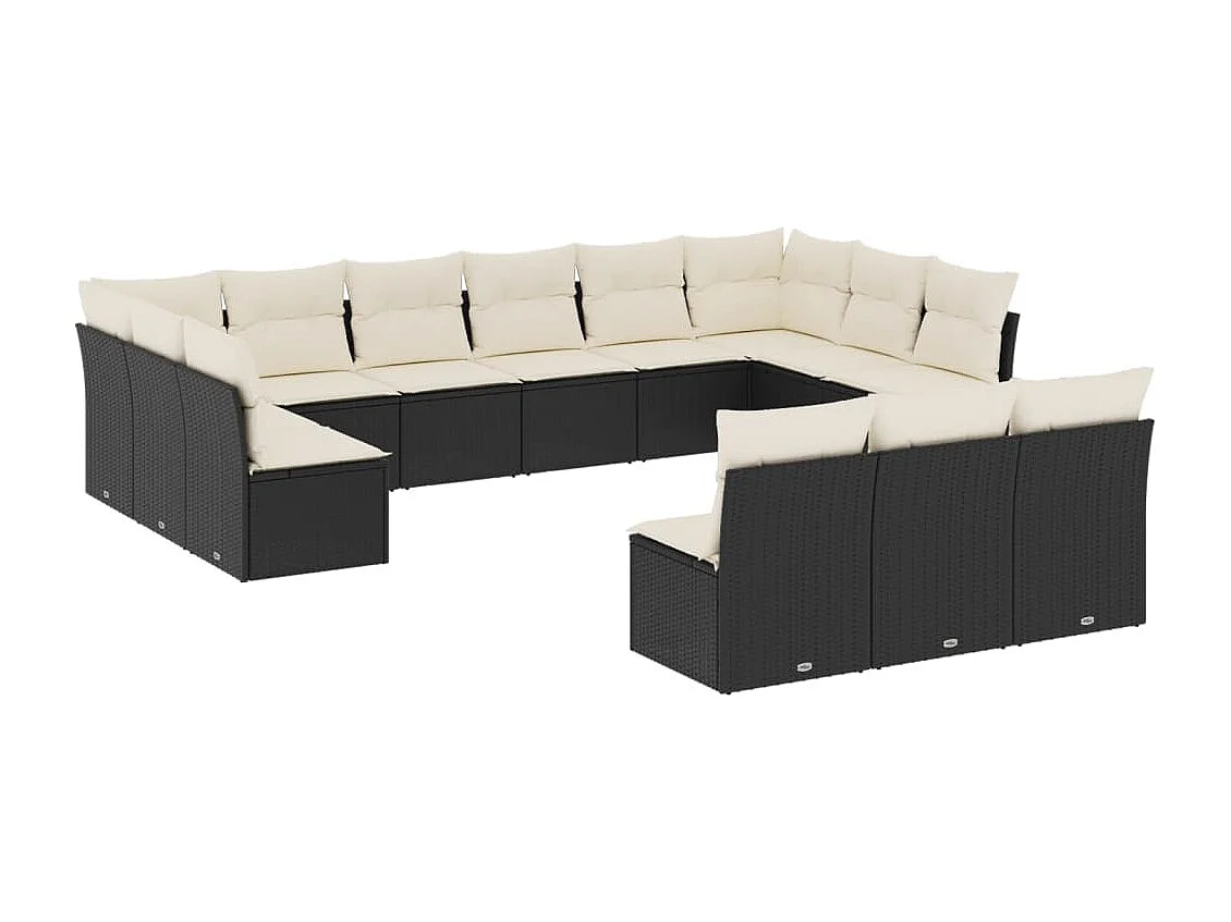 Salon de jardin avec coussins 13 pcs noir résine tressée