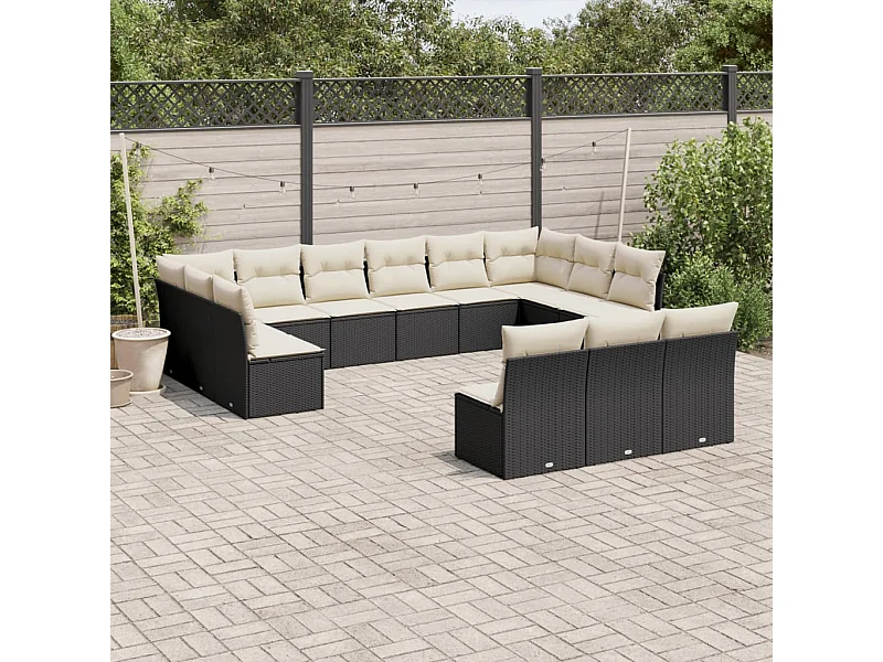 Salon de jardin avec coussins 13 pcs noir résine tressée