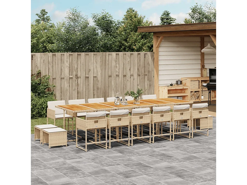 17-tlg. Garten-Essgruppe mit Kissen Beige Poly Rattan