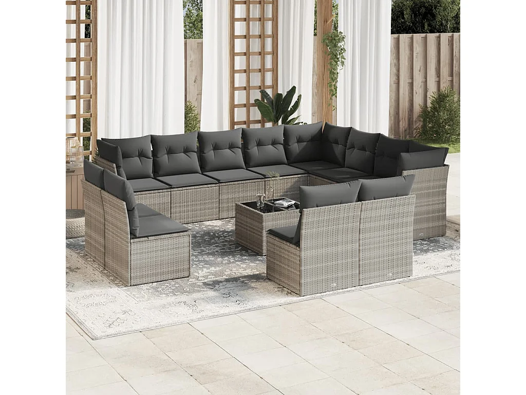 Set Divani Giardino 13 pz con Cuscini Grigio Chiaro Polyrattan