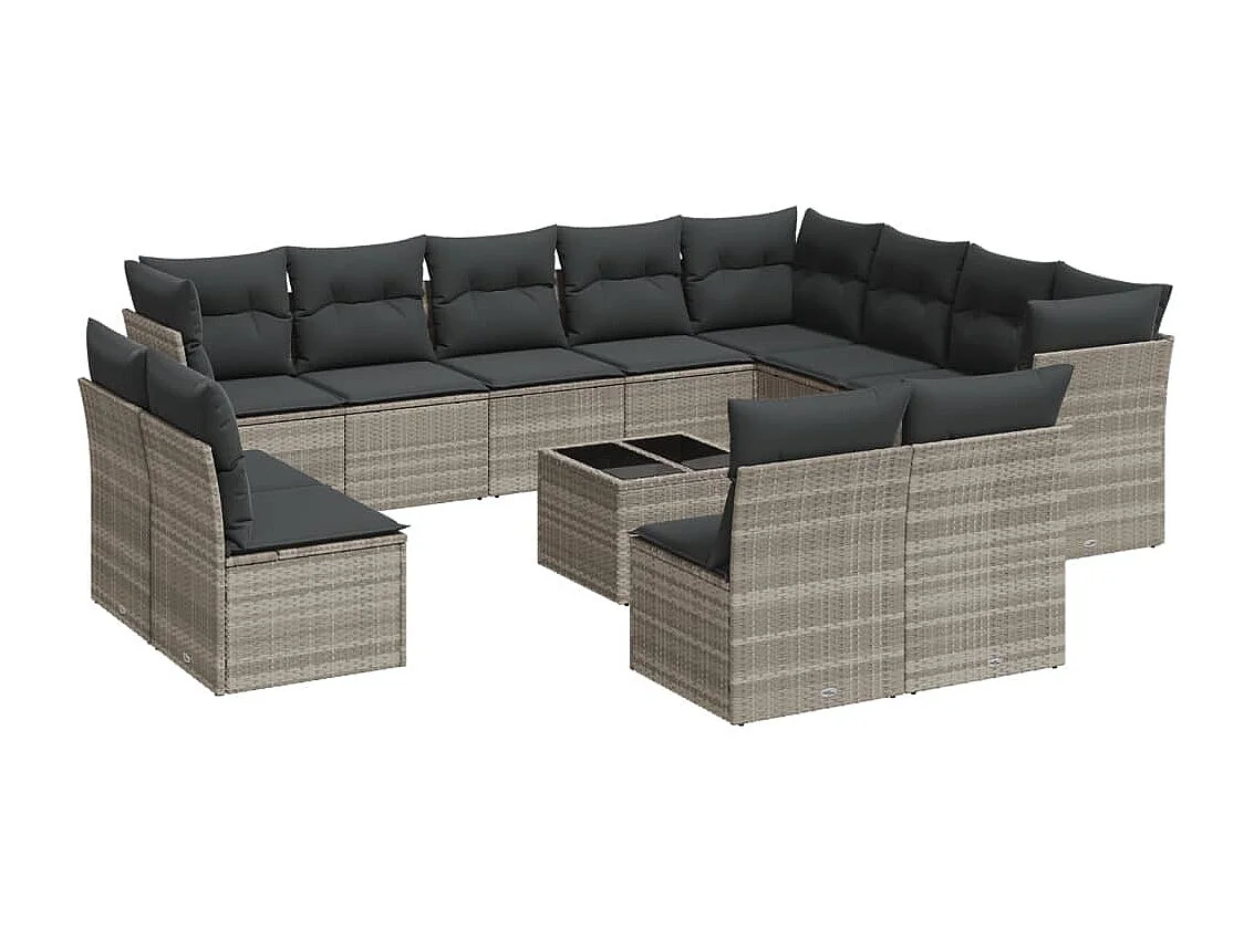 Set Divani Giardino 13 pz con Cuscini Grigio Chiaro Polyrattan