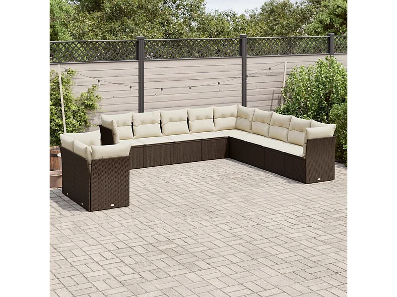 Set Divani da Giardino 11 pz con Cuscini Polyrattan Marrone