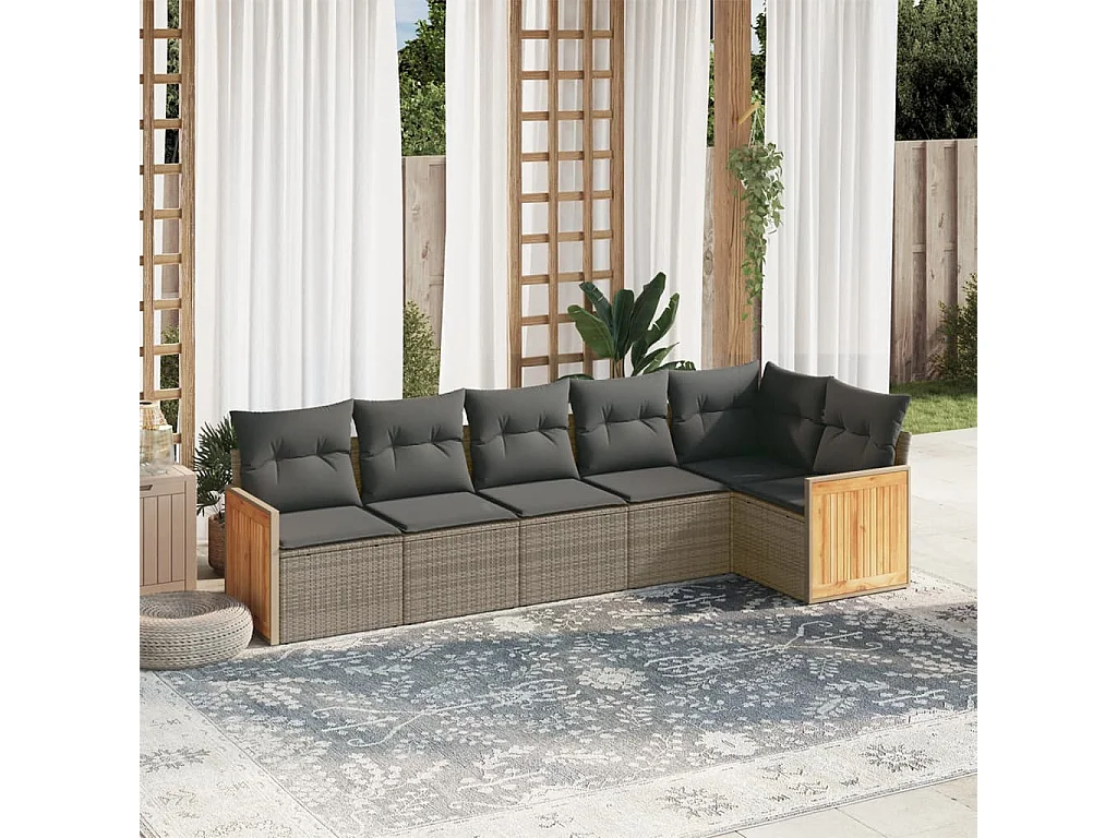 Set Divano da Giardino 6 pz con Cuscini Grigio in Polyrattan