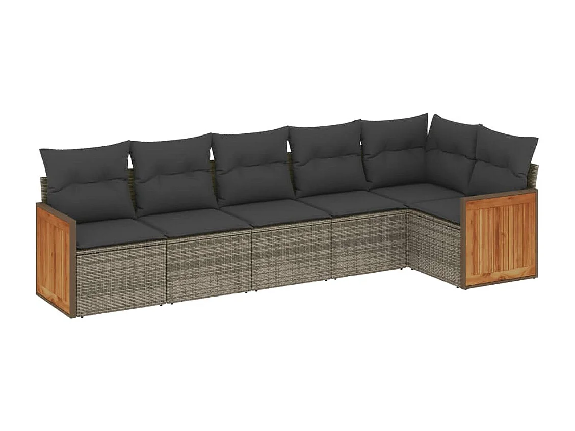 Set Divano da Giardino 6 pz con Cuscini Grigio in Polyrattan