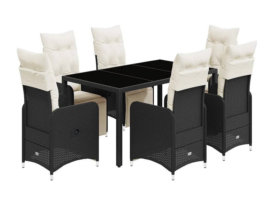 Ensemble de bistro de jardin 7 pcs coussins noir poly rotin